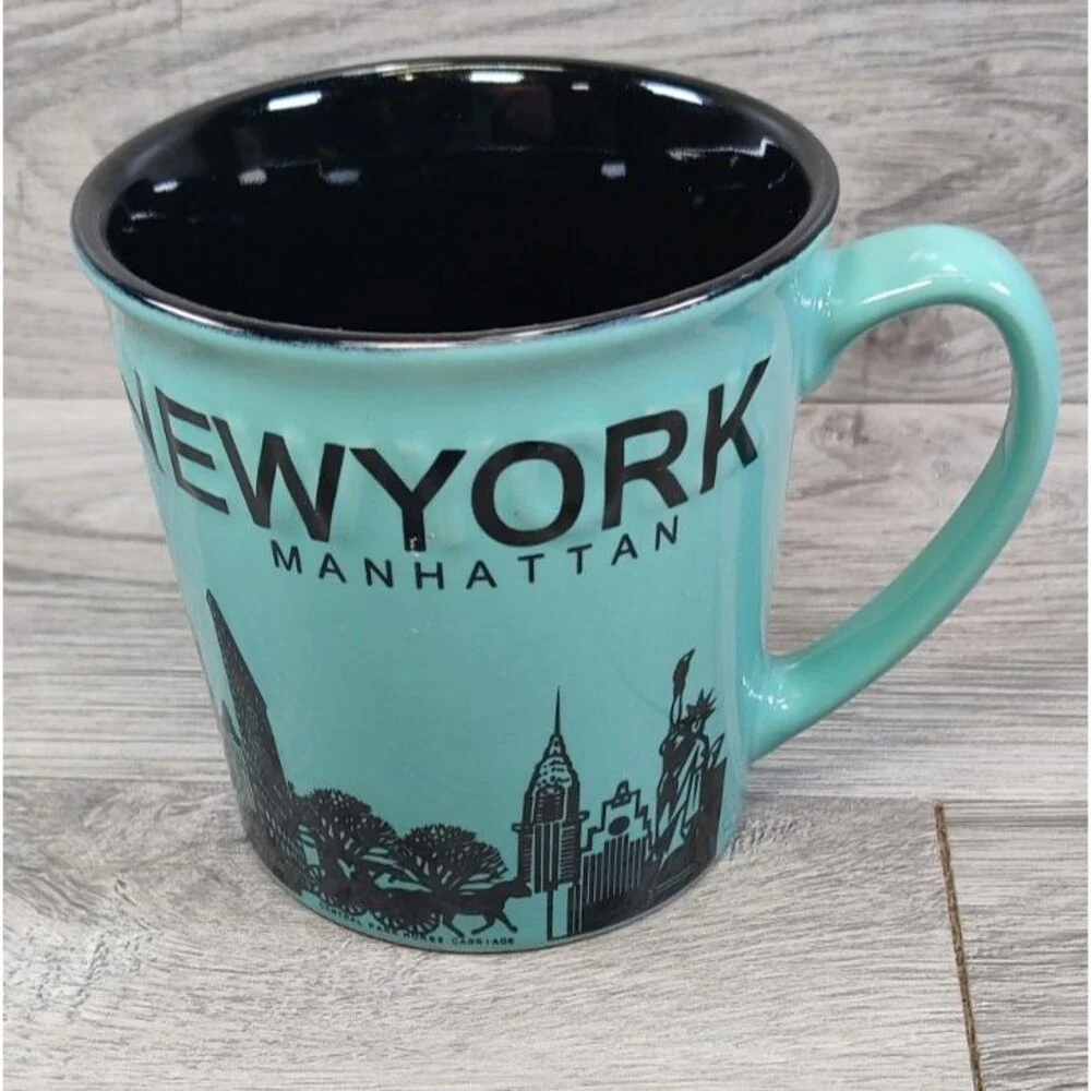 Manhattan New York Sky Line Green Coffee Mug 12 oz. Ceramic
